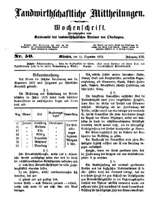 Landwirthschaftliche Mittheilungen Sonntag 15. Dezember 1878