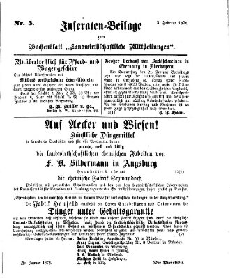 Landwirthschaftliche Mittheilungen Sonntag 3. Februar 1878