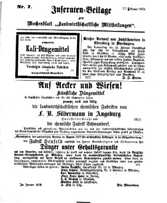 Landwirthschaftliche Mittheilungen Sonntag 17. Februar 1878