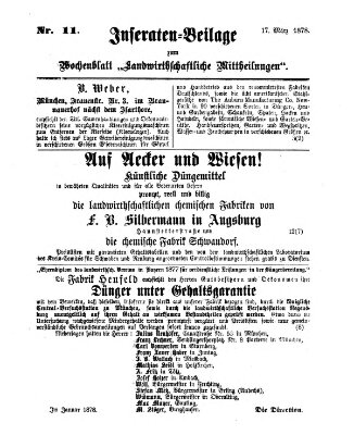 Landwirthschaftliche Mittheilungen Sonntag 17. März 1878