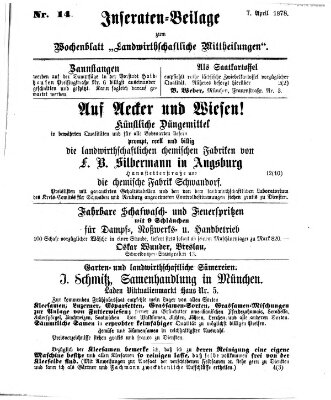 Landwirthschaftliche Mittheilungen Sonntag 7. April 1878