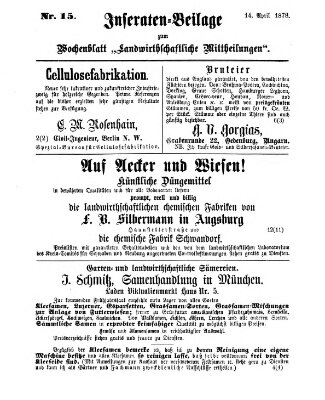 Landwirthschaftliche Mittheilungen Sonntag 14. April 1878