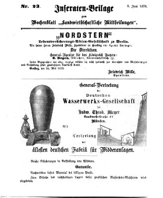 Landwirthschaftliche Mittheilungen Sonntag 9. Juni 1878