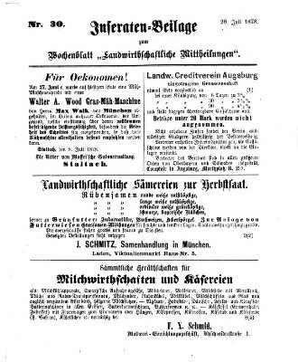 Landwirthschaftliche Mittheilungen Sonntag 28. Juli 1878