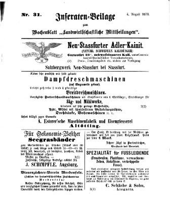 Landwirthschaftliche Mittheilungen Sonntag 4. August 1878