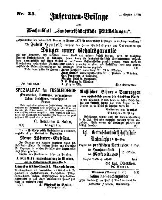 Landwirthschaftliche Mittheilungen Sonntag 1. September 1878