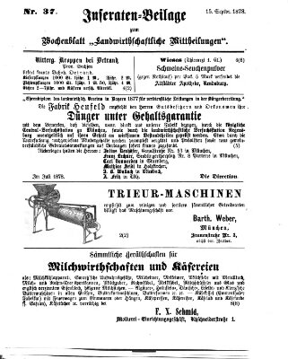 Landwirthschaftliche Mittheilungen Sonntag 15. September 1878