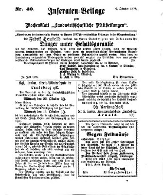 Landwirthschaftliche Mittheilungen Sonntag 6. Oktober 1878