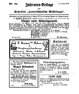 Landwirthschaftliche Mittheilungen Sonntag 13. Oktober 1878