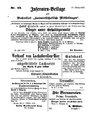 Landwirthschaftliche Mittheilungen Sonntag 27. Oktober 1878