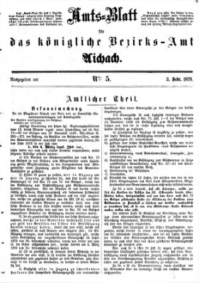 Amtsblatt für das Bezirksamt und Amtsgericht Aichach Sonntag 3. Februar 1878