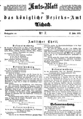 Amtsblatt für das Bezirksamt und Amtsgericht Aichach Sonntag 17. Februar 1878