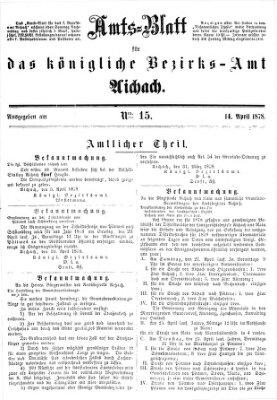 Amtsblatt für das Bezirksamt und Amtsgericht Aichach Sonntag 14. April 1878