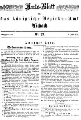 Amtsblatt für das Bezirksamt und Amtsgericht Aichach Sonntag 9. Juni 1878