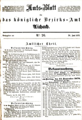 Amtsblatt für das Bezirksamt und Amtsgericht Aichach Sonntag 30. Juni 1878