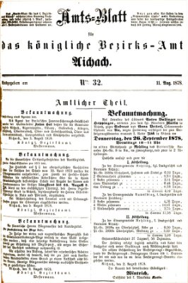 Amtsblatt für das Bezirksamt und Amtsgericht Aichach Sonntag 11. August 1878