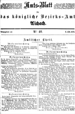 Amtsblatt für das Bezirksamt und Amtsgericht Aichach Sonntag 6. Oktober 1878