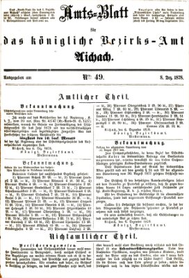 Amtsblatt für das Bezirksamt und Amtsgericht Aichach Sonntag 8. Dezember 1878