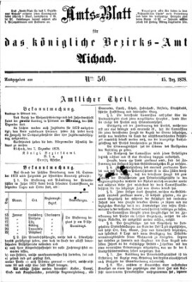 Amtsblatt für das Bezirksamt und Amtsgericht Aichach Sonntag 15. Dezember 1878