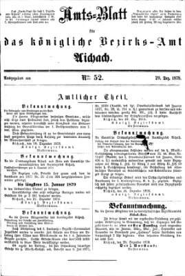 Amtsblatt für das Bezirksamt und Amtsgericht Aichach Sonntag 29. Dezember 1878