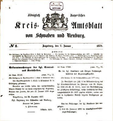 Königlich Bayerisches Kreis-Amtsblatt von Schwaben und Neuburg Mittwoch 2. Januar 1878