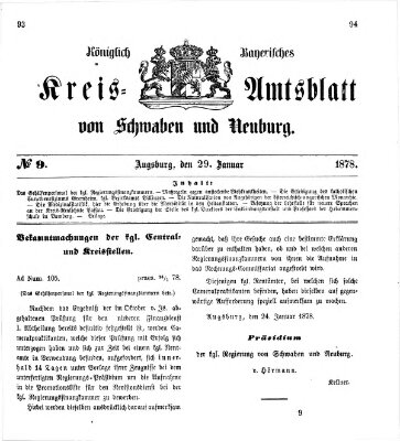 Königlich Bayerisches Kreis-Amtsblatt von Schwaben und Neuburg Dienstag 29. Januar 1878