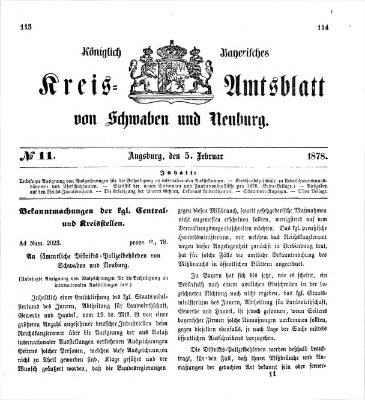 Königlich Bayerisches Kreis-Amtsblatt von Schwaben und Neuburg Dienstag 5. Februar 1878