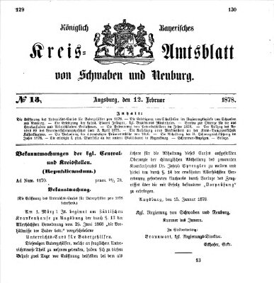 Königlich Bayerisches Kreis-Amtsblatt von Schwaben und Neuburg Dienstag 12. Februar 1878