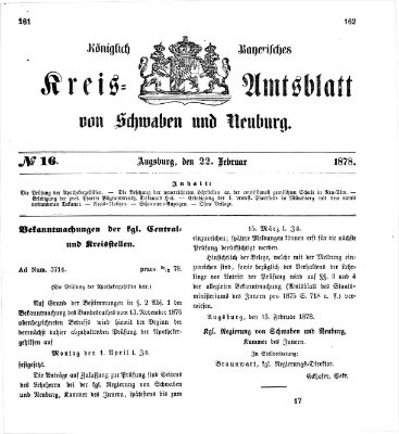 Königlich Bayerisches Kreis-Amtsblatt von Schwaben und Neuburg Freitag 22. Februar 1878