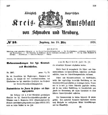 Königlich Bayerisches Kreis-Amtsblatt von Schwaben und Neuburg Montag 18. März 1878