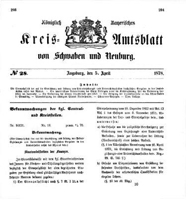 Königlich Bayerisches Kreis-Amtsblatt von Schwaben und Neuburg Freitag 5. April 1878