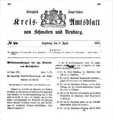 Königlich Bayerisches Kreis-Amtsblatt von Schwaben und Neuburg Dienstag 9. April 1878