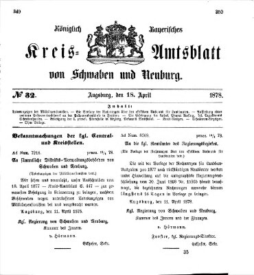 Königlich Bayerisches Kreis-Amtsblatt von Schwaben und Neuburg Donnerstag 18. April 1878