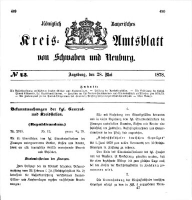 Königlich Bayerisches Kreis-Amtsblatt von Schwaben und Neuburg Dienstag 28. Mai 1878