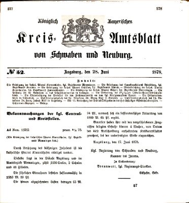 Königlich Bayerisches Kreis-Amtsblatt von Schwaben und Neuburg Freitag 28. Juni 1878