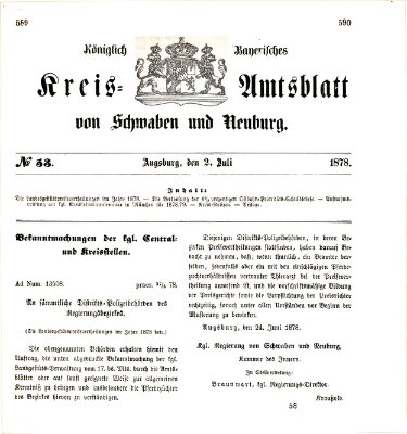 Königlich Bayerisches Kreis-Amtsblatt von Schwaben und Neuburg Dienstag 2. Juli 1878