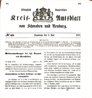 Königlich Bayerisches Kreis-Amtsblatt von Schwaben und Neuburg Freitag 5. Juli 1878