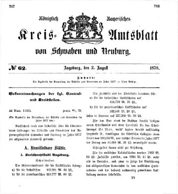 Königlich Bayerisches Kreis-Amtsblatt von Schwaben und Neuburg Freitag 2. August 1878