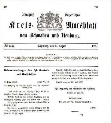 Königlich Bayerisches Kreis-Amtsblatt von Schwaben und Neuburg Samstag 3. August 1878