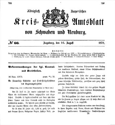 Königlich Bayerisches Kreis-Amtsblatt von Schwaben und Neuburg Freitag 16. August 1878