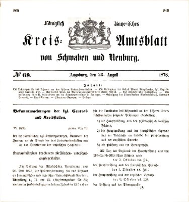 Königlich Bayerisches Kreis-Amtsblatt von Schwaben und Neuburg Freitag 23. August 1878