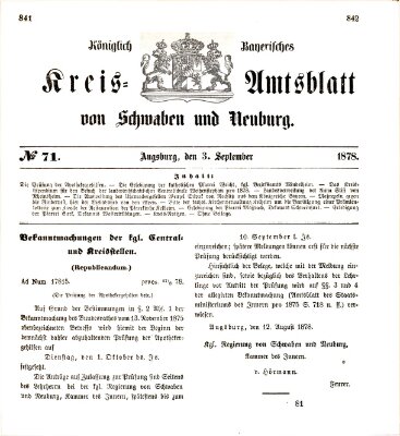 Königlich Bayerisches Kreis-Amtsblatt von Schwaben und Neuburg Dienstag 3. September 1878