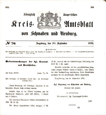 Königlich Bayerisches Kreis-Amtsblatt von Schwaben und Neuburg Freitag 20. September 1878