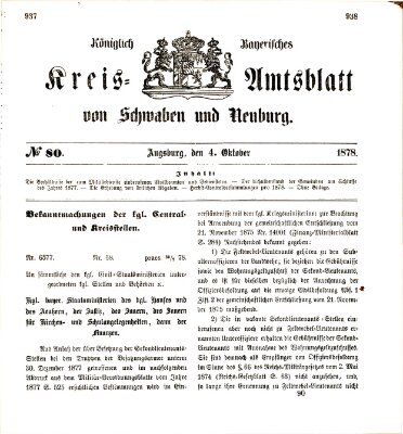 Königlich Bayerisches Kreis-Amtsblatt von Schwaben und Neuburg Freitag 4. Oktober 1878