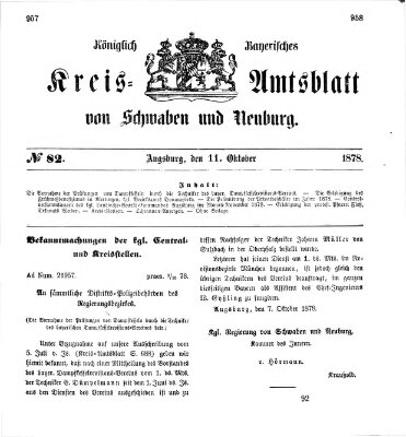 Königlich Bayerisches Kreis-Amtsblatt von Schwaben und Neuburg Freitag 11. Oktober 1878