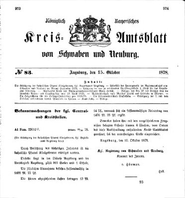 Königlich Bayerisches Kreis-Amtsblatt von Schwaben und Neuburg Dienstag 15. Oktober 1878