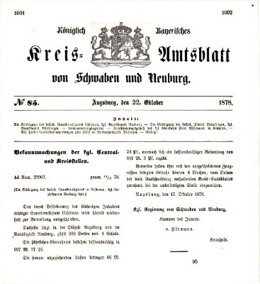 Königlich Bayerisches Kreis-Amtsblatt von Schwaben und Neuburg Dienstag 22. Oktober 1878