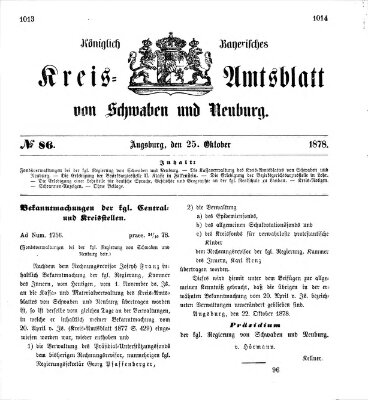 Königlich Bayerisches Kreis-Amtsblatt von Schwaben und Neuburg Freitag 25. Oktober 1878