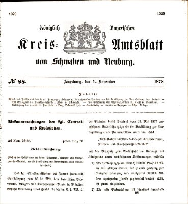 Königlich Bayerisches Kreis-Amtsblatt von Schwaben und Neuburg Freitag 1. November 1878