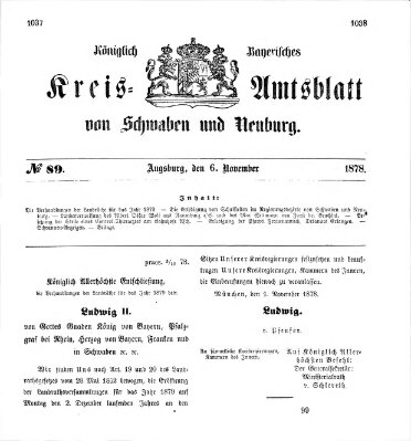 Königlich Bayerisches Kreis-Amtsblatt von Schwaben und Neuburg Mittwoch 6. November 1878